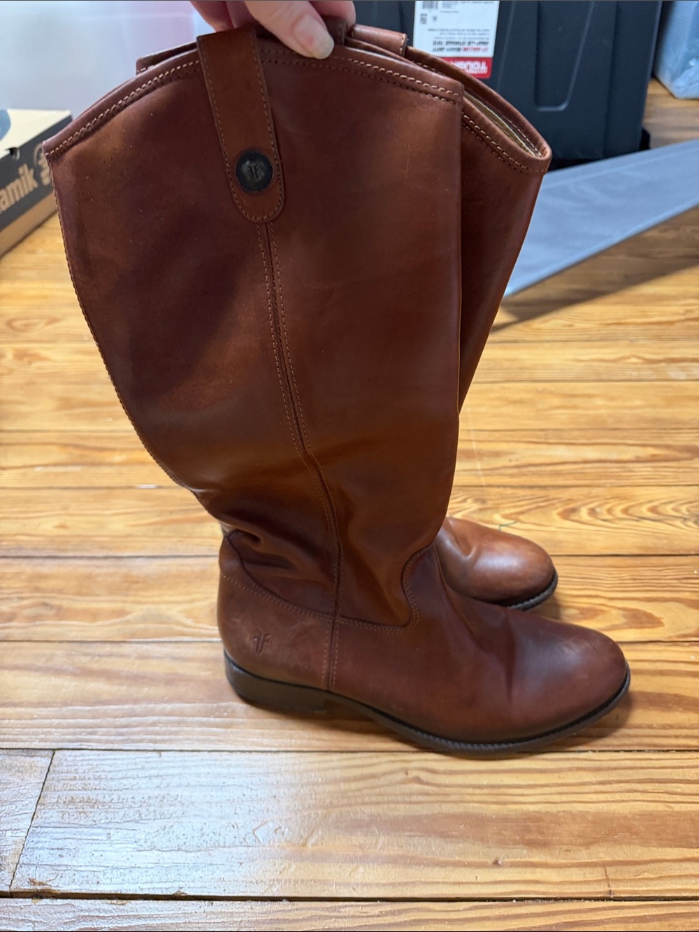 Frye Cognac Brown Mid-Calf Leather Heeled Boots